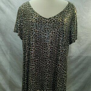 Brittan Black Womens Scoop Neck Animal Print Short Sleeve Size 1XL (052)